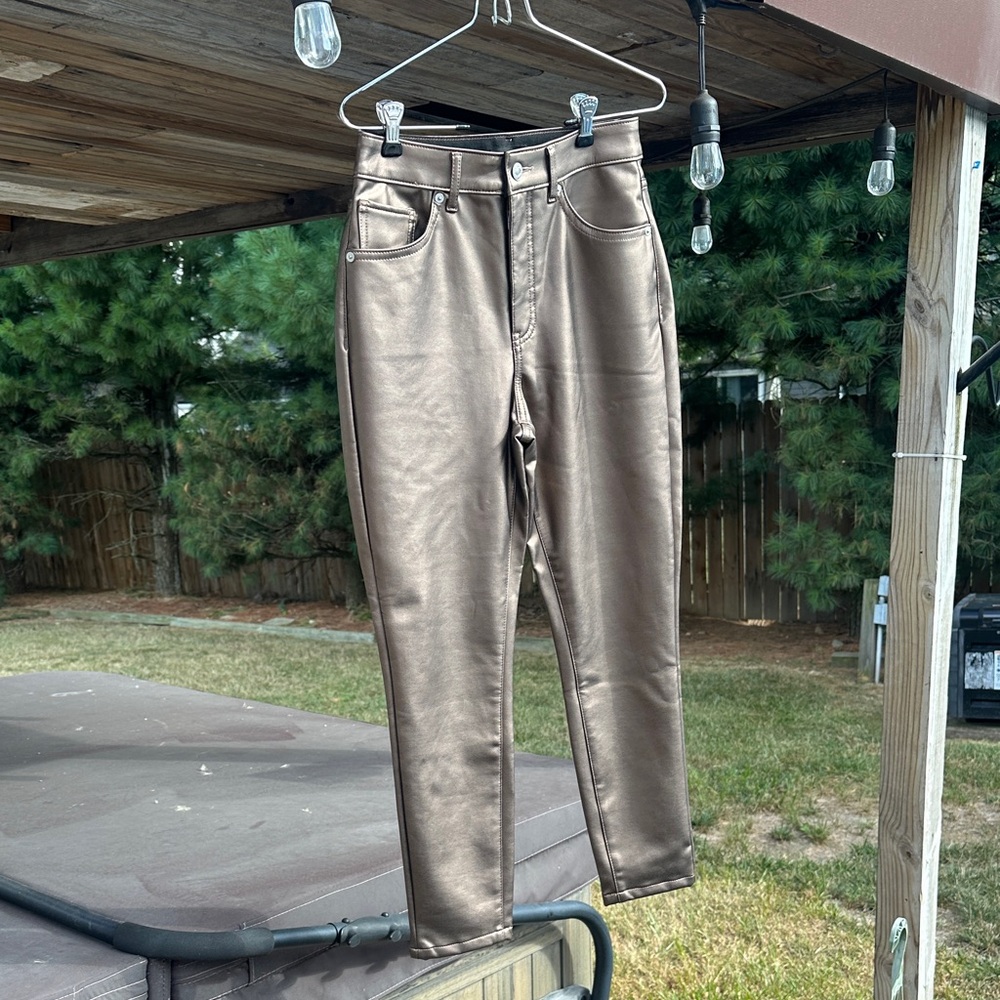 Express  Metallic Bronze Faux Leather High-Rise Pants